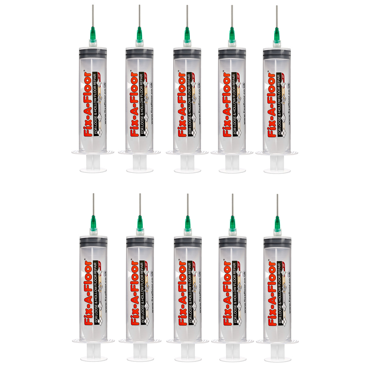 Fix-A-Floor 60ml Syringe Kit with flat stainless steel needles, Plastic applicator & Sealing Caps - Ideal for areas with Thin grout-lines (Adhesive Not Included)