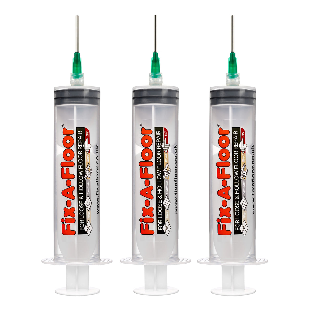 Fix-A-Floor 60ml Syringe Kit with flat stainless steel needles, Plastic applicator & Sealing Caps - Ideal for areas with Thin grout-lines (Adhesive Not Included)