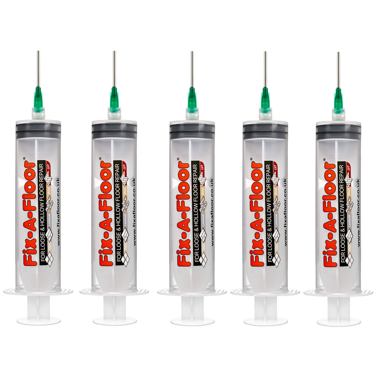Fix-A-Floor 60ml Syringe Kit with flat stainless steel needles, Plastic applicator & Sealing Caps - Ideal for areas with Thin grout-lines (Adhesive Not Included)