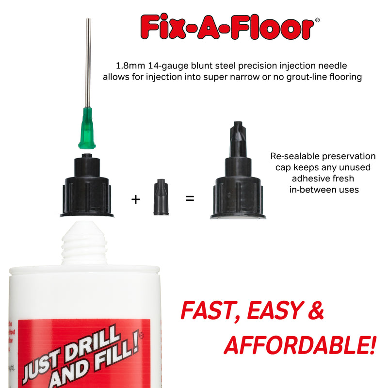 Load image into Gallery viewer, Fix-A-Floor Reusable Micro Precision Injection Kit. Use with Fix-A-Floor (Sold Separately) Creaky, Loose &/or Hollow Floor Repair for Tile, Wood, Laminate, Vinyl Plank & LVT – Precision Made Ea