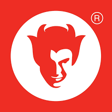 Red Devil logo featuring a stylised red devil face inside a white circle on a red background.