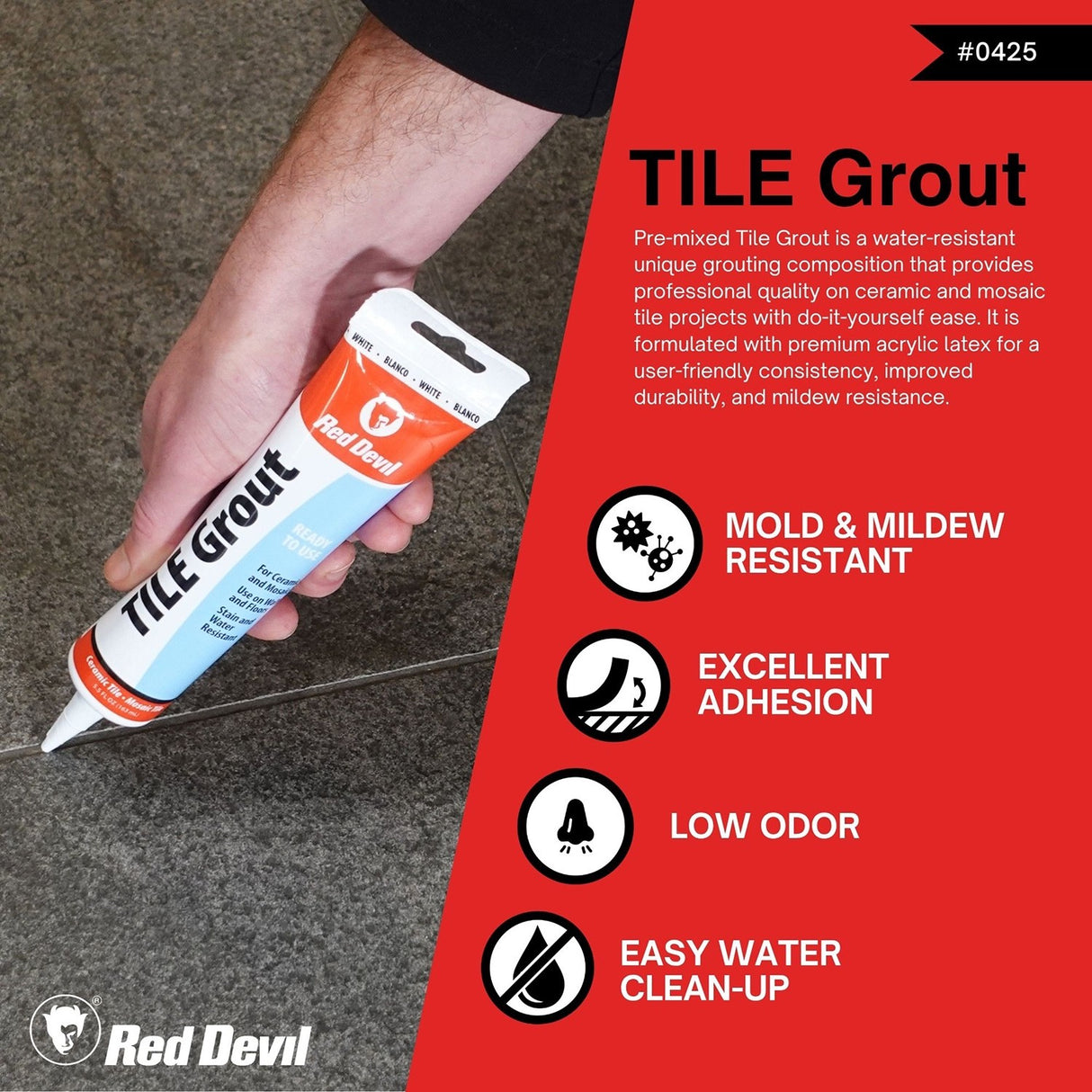 Red Devil Grout Reviver - Ready Mixed Grout for Bathroom and Kitchen Tiles - White