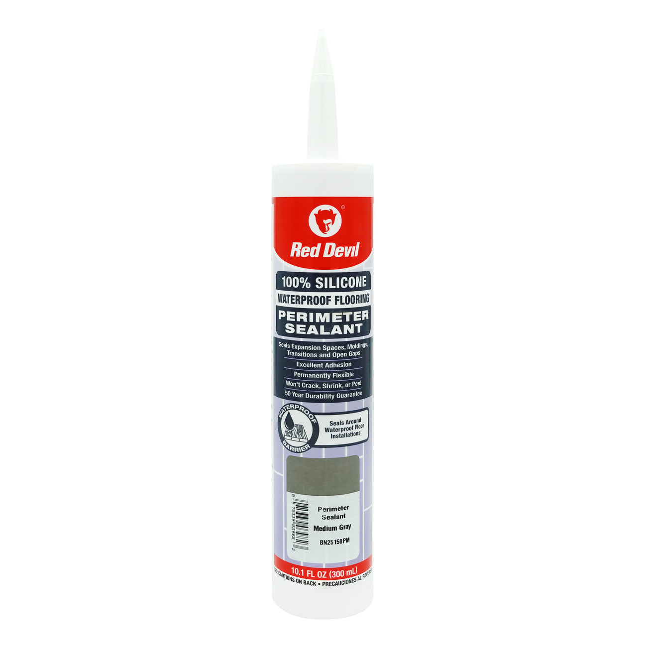 Red Devil silicone sealant bottle on a white background