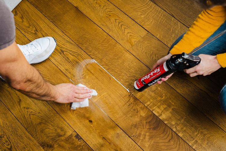 Wooden floor repair and creaky wood floor repair using Fix-A-Floor to repair wood floors