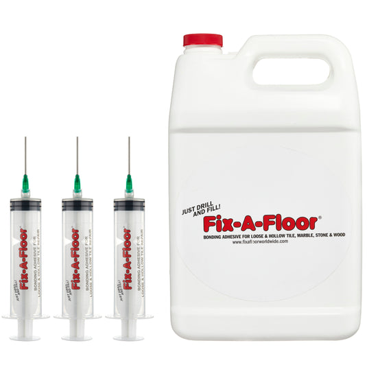 Fix-A-Floor 3 Litre Tub With 3 x 60ml Syringe applicator Kits -  Extra Strength Bonding Adhesive for Loose and Hollow Tiles