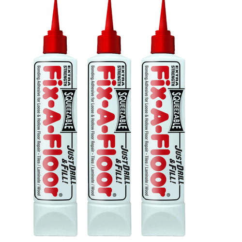 Pack of 3 Fix-A-Floor Squeezy All-In-One Repair Adhesive for Loose, Hollow and Creaky Tiles, Wood, LVT, LVP and Laminate Flooring