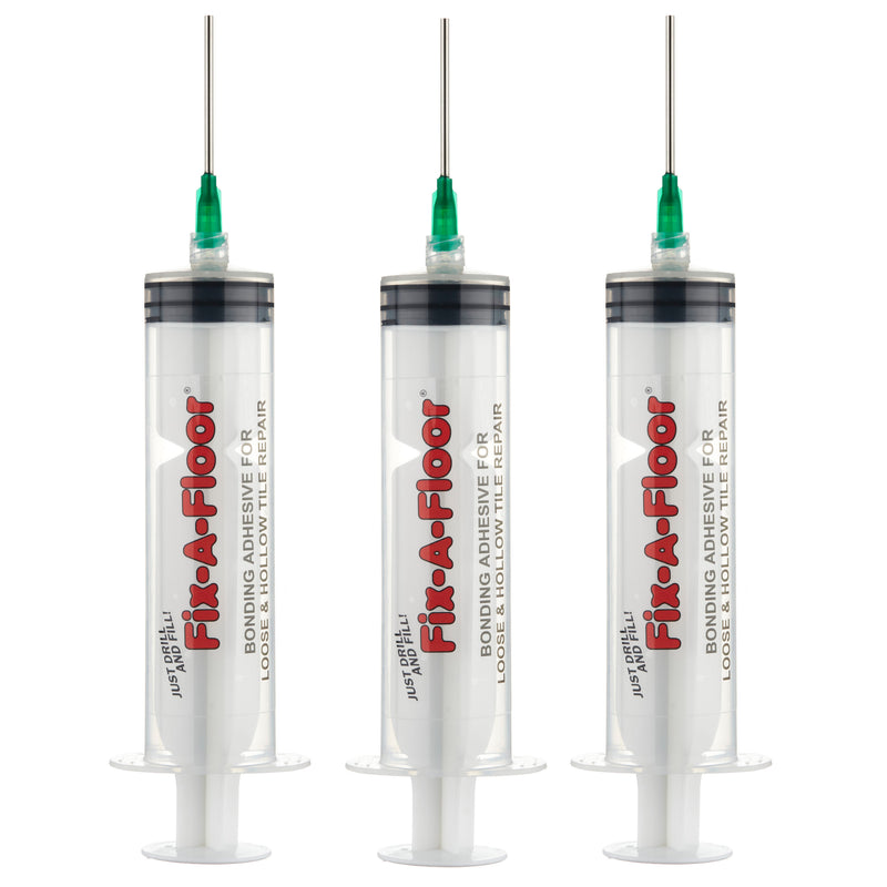 Load image into Gallery viewer, Fix-A-Floor 60ml Syringe Kit Pack of 3 with flat stainless steel needles, Plastic applicator &amp; Sealing Caps - Ideal for areas with Thin grout-lines
