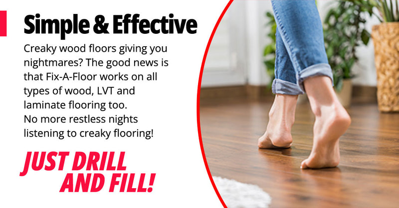 Load image into Gallery viewer, Creaky wooden floor repair. How to get rid of noisy flooring using Fix-A-Floor
