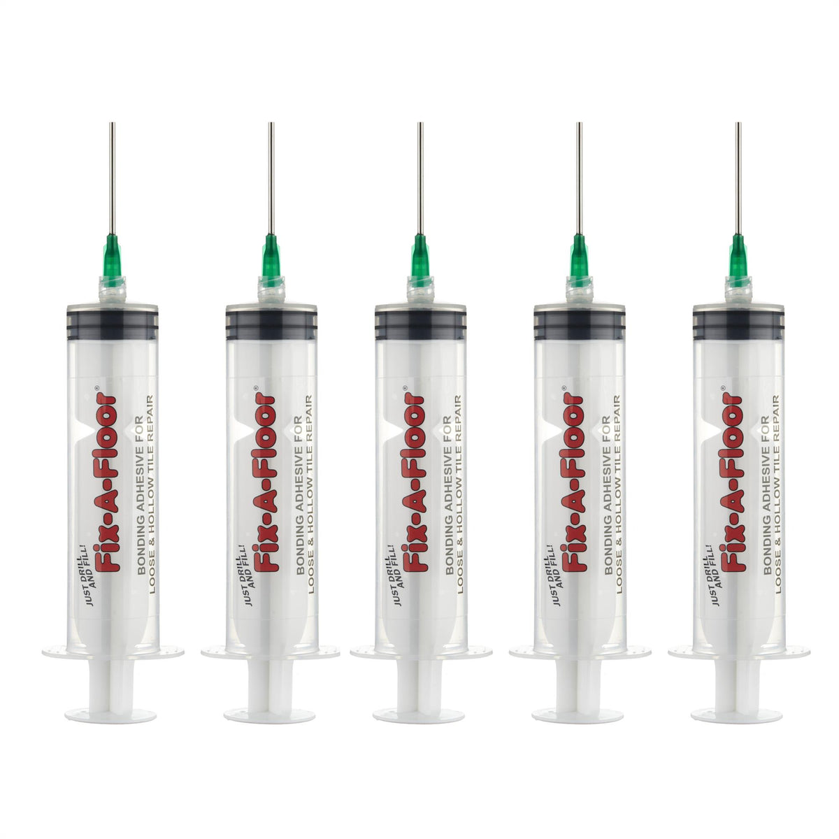 Pack of 5 Fix-A-Floor 60ml Syringe Kit with flat stainless steel needles, Plastic applicator & Sealing Caps
