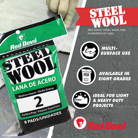 Red Devil Steel Wool-Medium Coarse #2 8 Pack