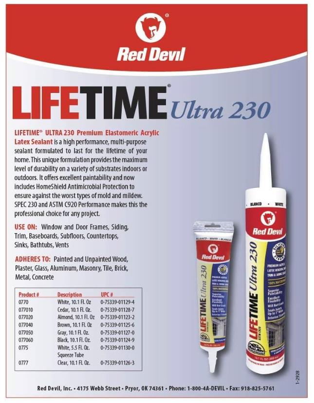 Red Devil Lifetime® Ultra 230 Premium Elastomeric Acrylic Latex Sealant  5.5 FL. OZ. Squeeze Tube - White
