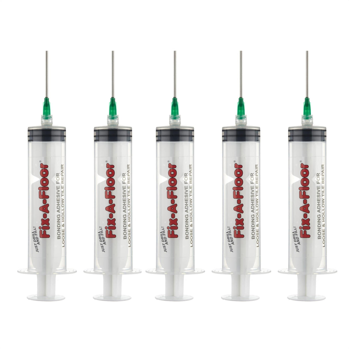 Pack of 5 Fix-A-Floor 60ml Syringe Kit with flat stainless steel needles, Plastic applicator & Sealing Caps