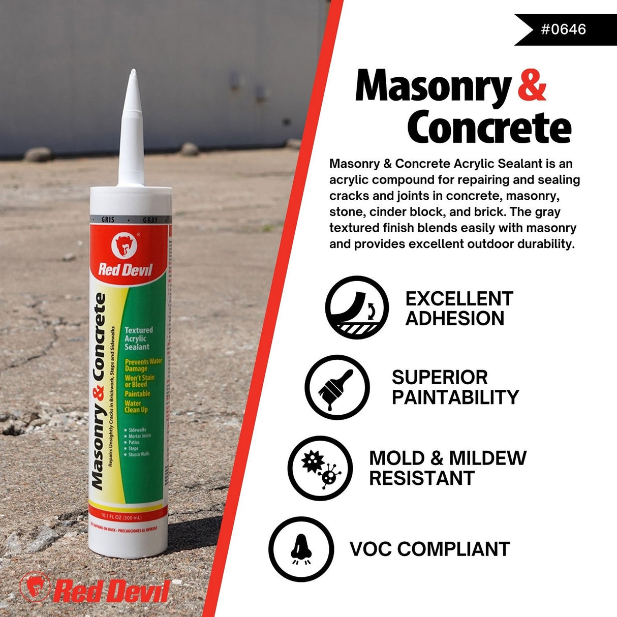 Red Devil Masonry & Concrete Acrylic Repair Sealant. Fill Gaps, Cracks & Joints in Masonry, Stone, Concrete, Brick and more