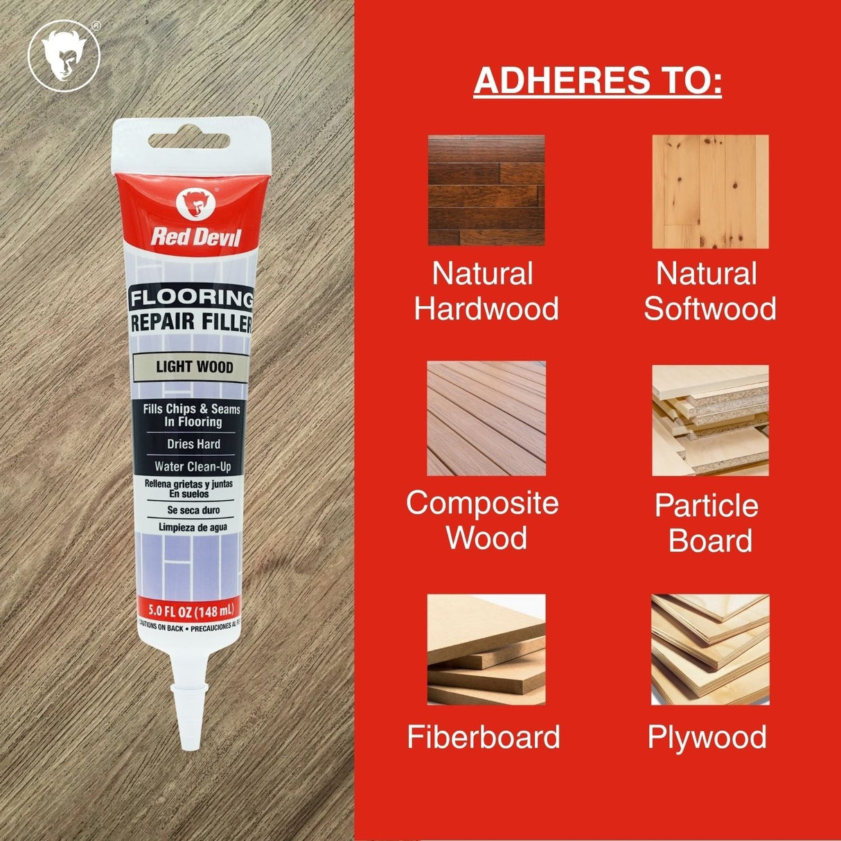 Red Devil Flooring Repair Filler. Repair Chips & Seams in Wood, Laminate, LVT & Tile - Light Wood